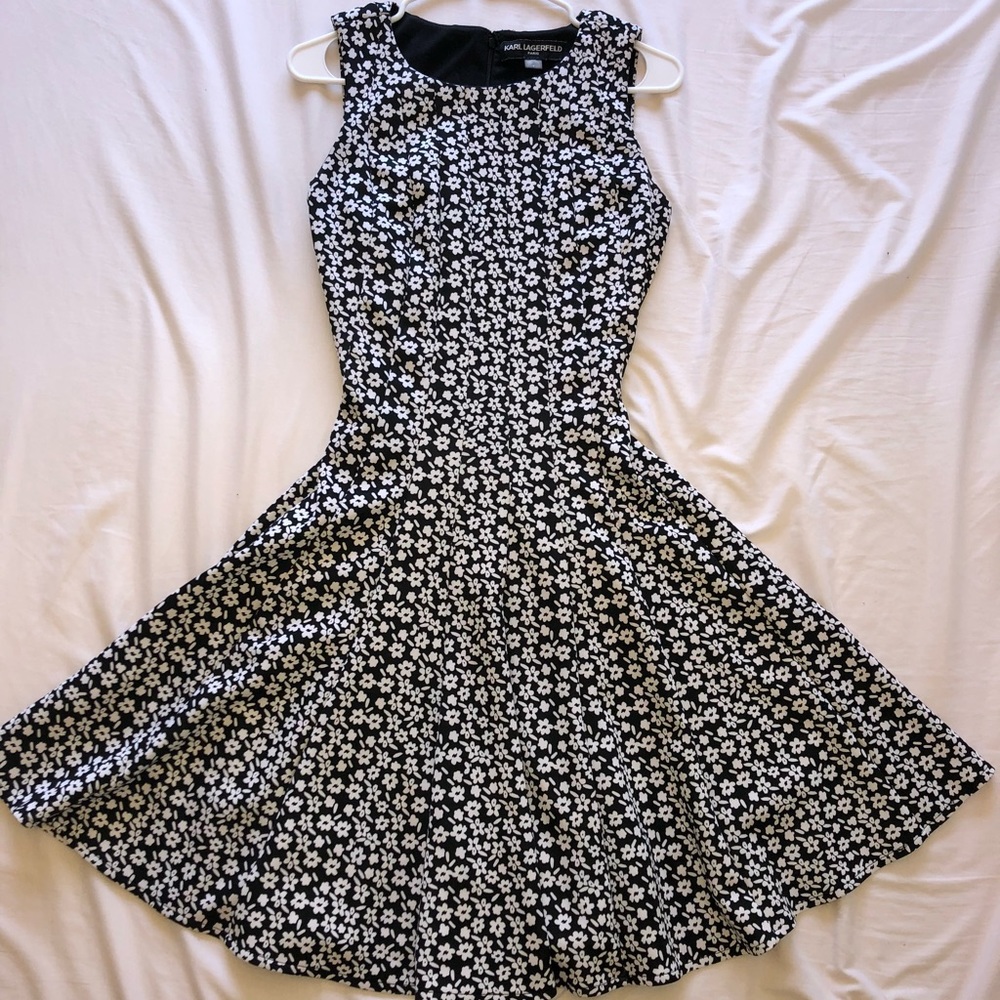 Black with white flowers fit and flare dress
